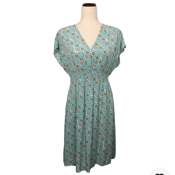 Relax Tommy Bahama Dress Women XL Green Circles Print Fit Flare Surplice Mini - Picture 1 of 8